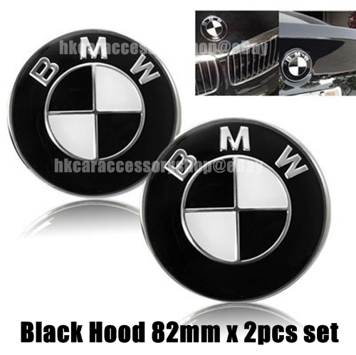 B-M-W 2X Black White Carbon Round 82mm Front Hood & 73mm Back Rear Trunk Replacement Car Emblem Compatible Fit for E30 E36 E34 E60 E65 E38 i3 i5 i8 X3 X5 X6 3 4 5 6 7 8 Series 